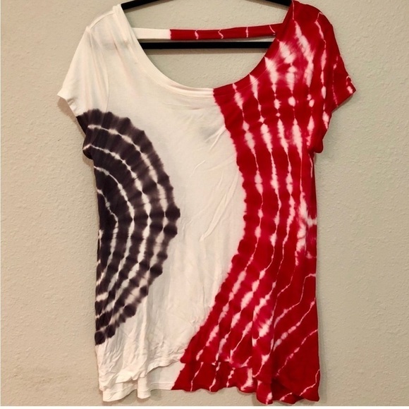 Cable and Gauge Scoop-neck T-shirt strap across back Red/white & blue TIE DYE M - Picture 2 of 10